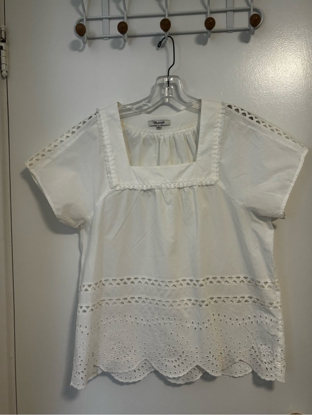 Madewell White Cotton Eyelet Square-Neck Blouse - Picture 1 of 6